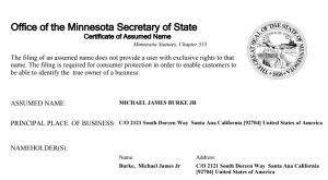 23-0321918: Michael James Burke Jr. Notice of Assumed Name. All Rights Expressly Reserved and Retained.
